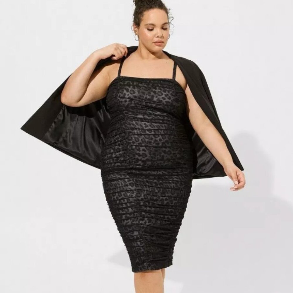 Torrid - Leopard Midi Mesh Shirred Bodycon Dress … - image 1